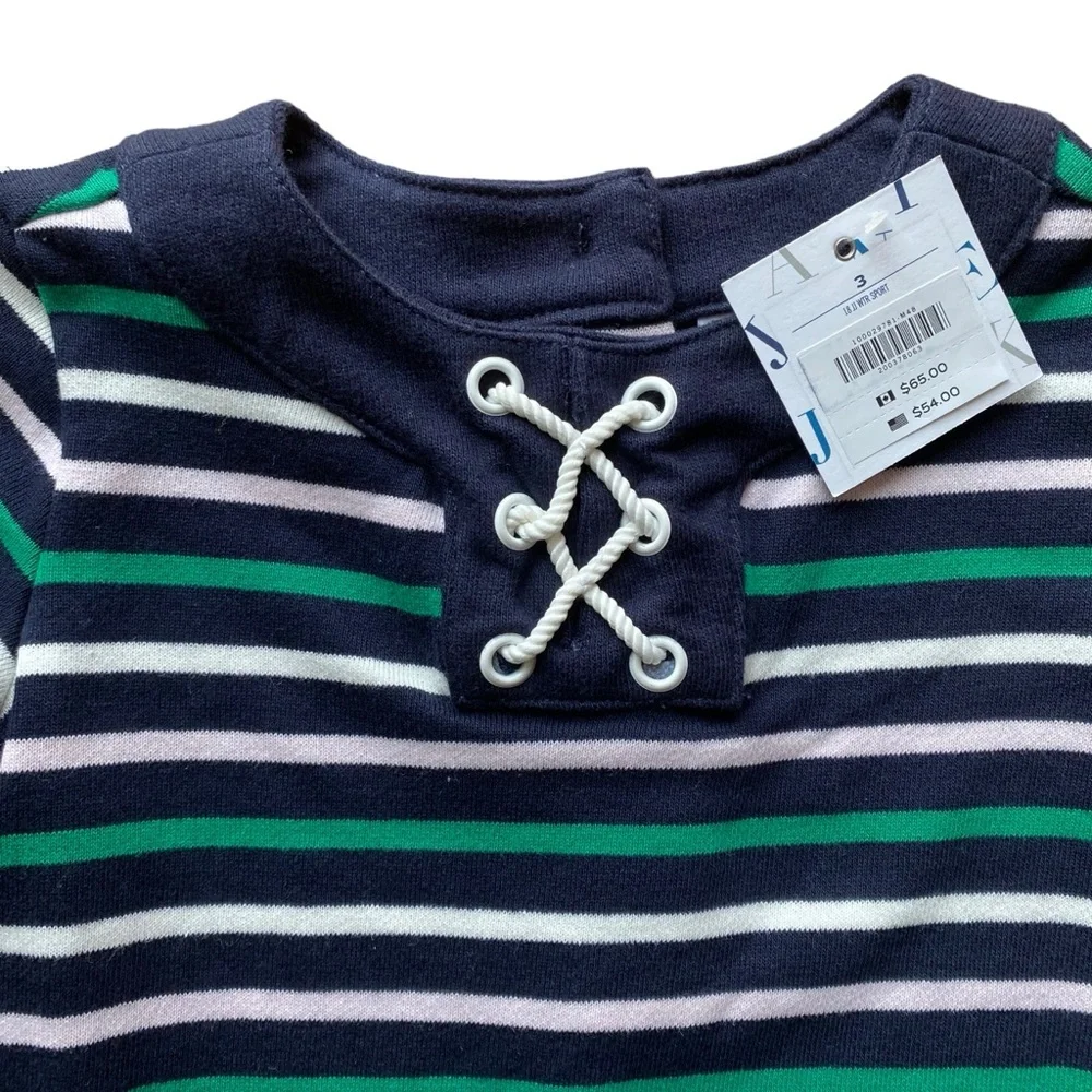 Janie and Jack Dress Long Sleeve Sweatshirt Blue Green White Pink Stripe Size 3